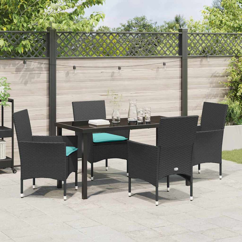 Set stola i stolica s jastukom 5 pcs Crna PE ratan