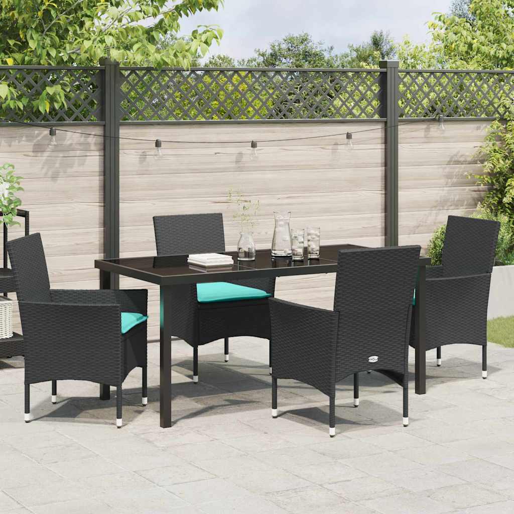 Set stola i stolica s jastukom 5 pcs Crna PE ratan