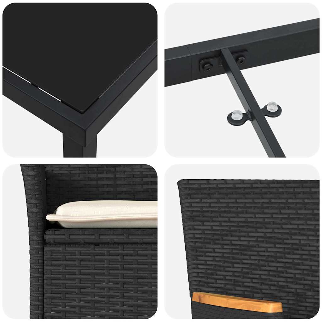 Vrtni set za objed s jastukom 9 pcs Crna poliratan