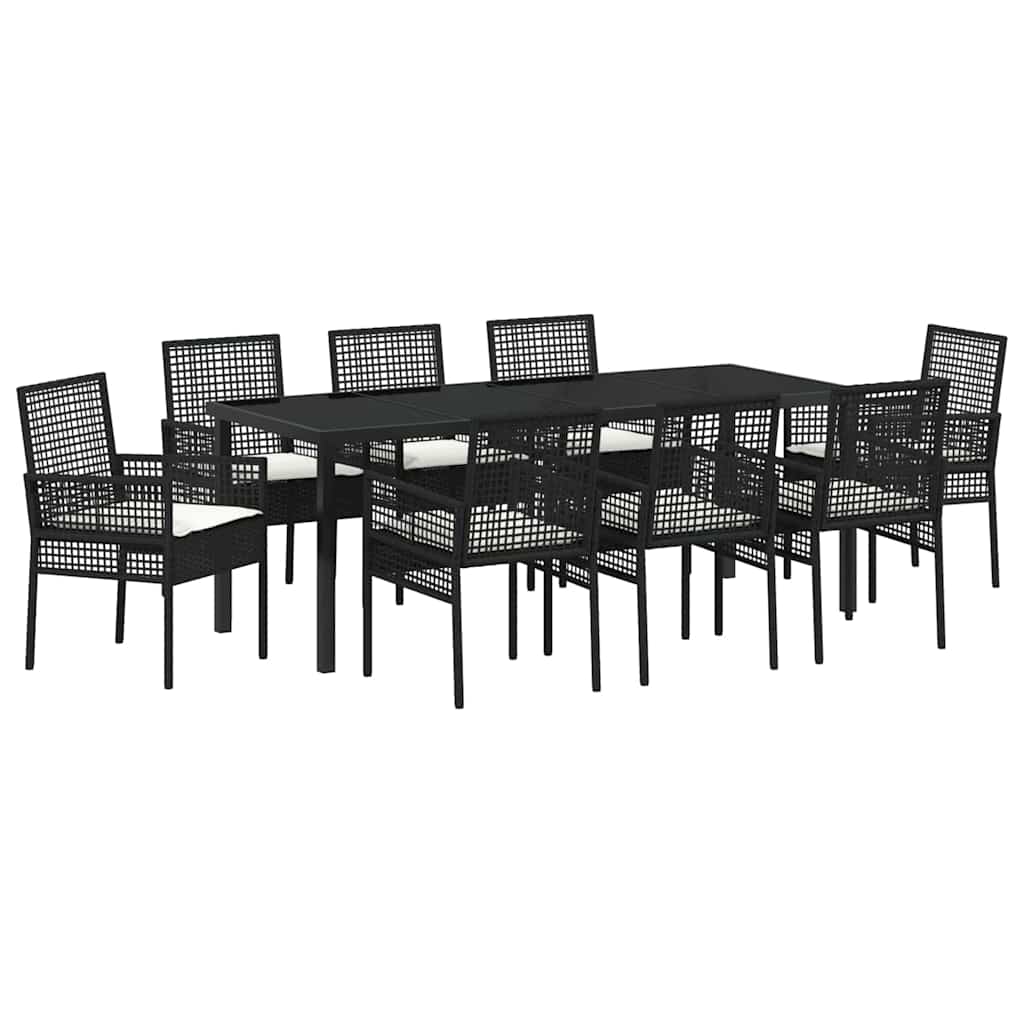 Vrtni set za objed s jastukom 9 pcs Crna poliratan