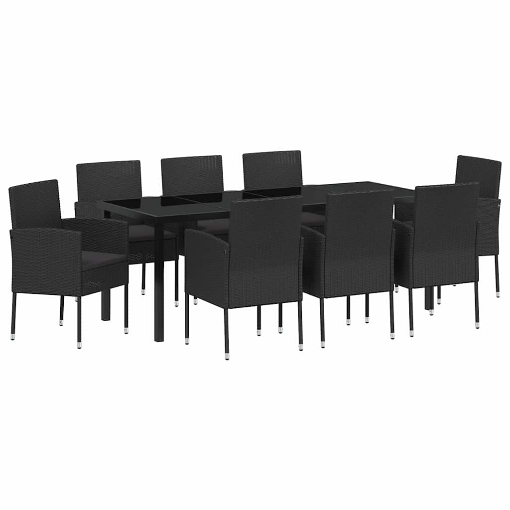 Vrtni set za objed s jastukom 9 pcs Crna poliratan