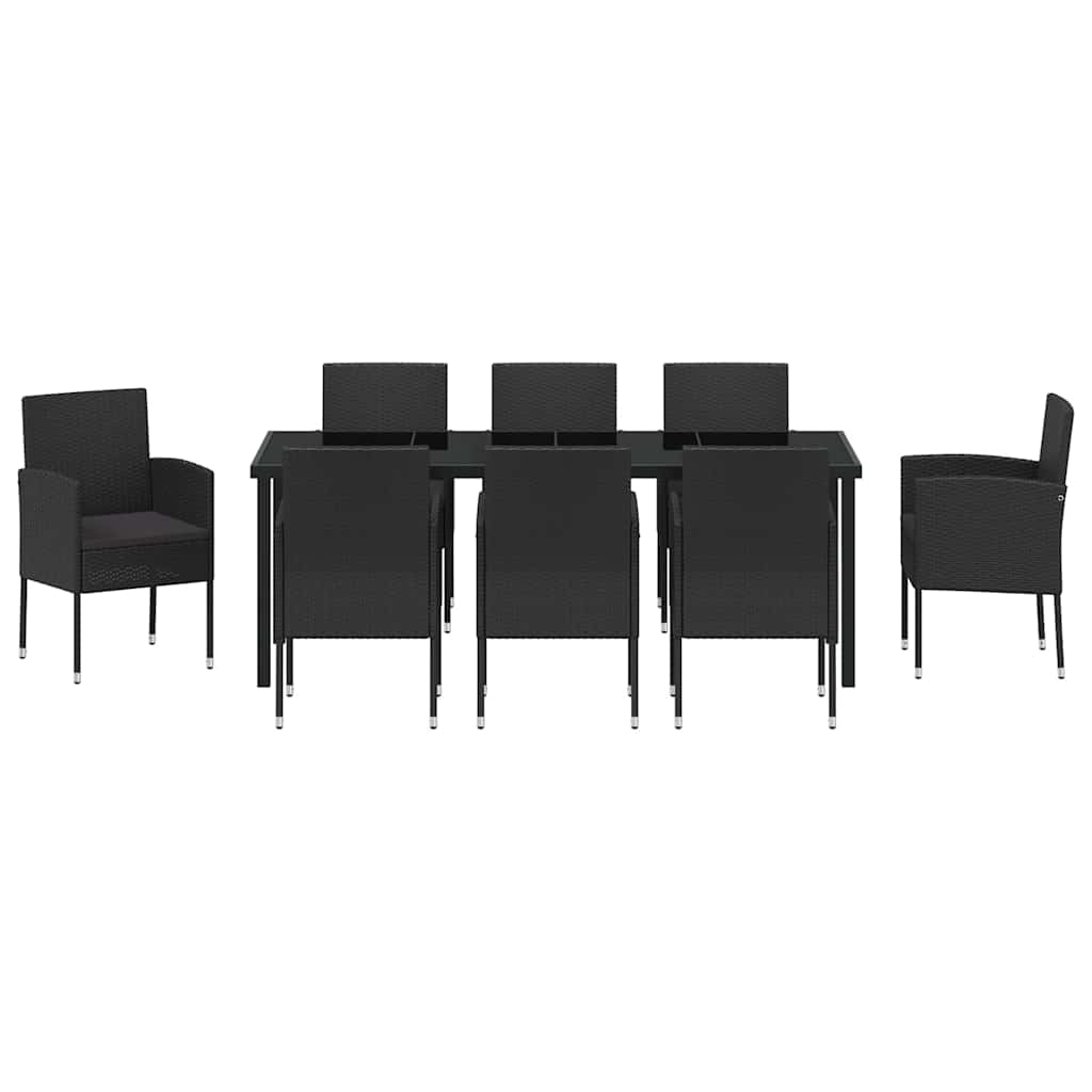 Vrtni set za objed s jastukom 9 pcs Crna poliratan