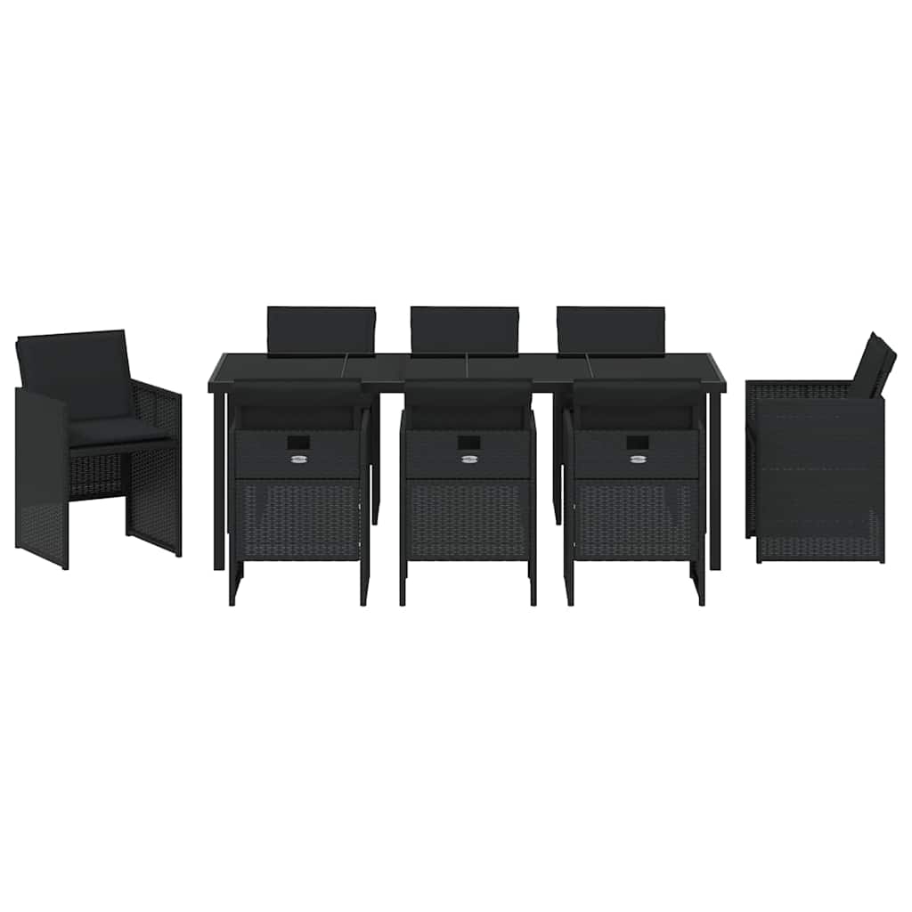 Vrtni set za objed s jastukom 9 pcs Crna poliratan