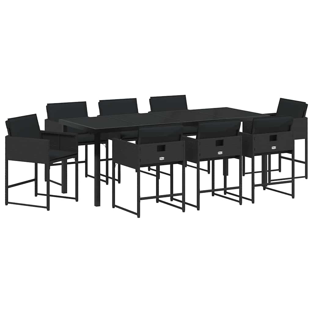 Vrtni set za objed s jastukom 9 pcs Crna poliratan