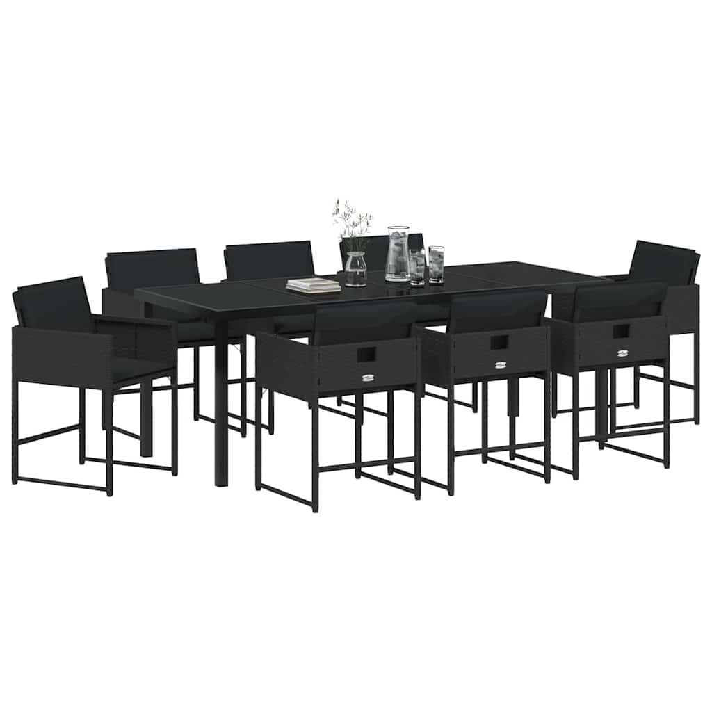 Vrtni set za objed s jastukom 9 pcs Crna poliratan