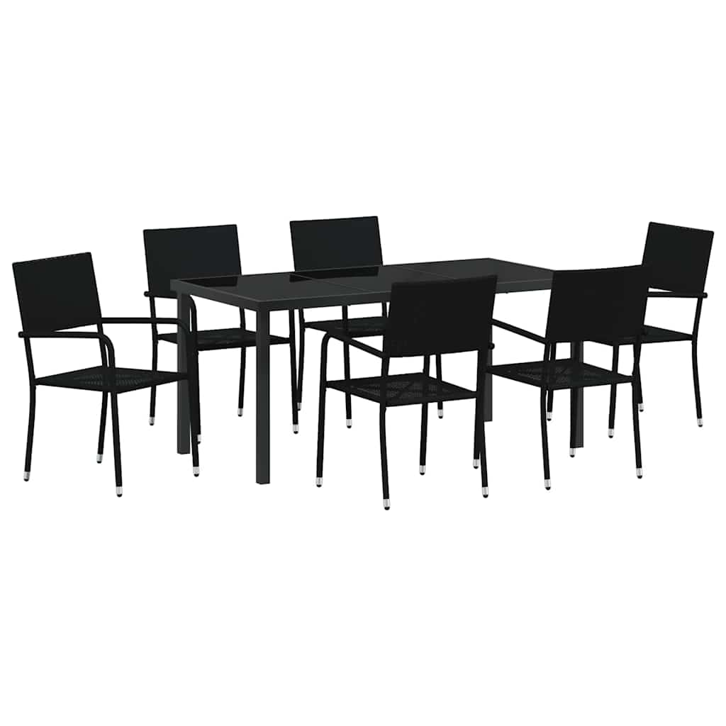 Vrtni set za objed s jastukom 7 pcs Crna poliratan