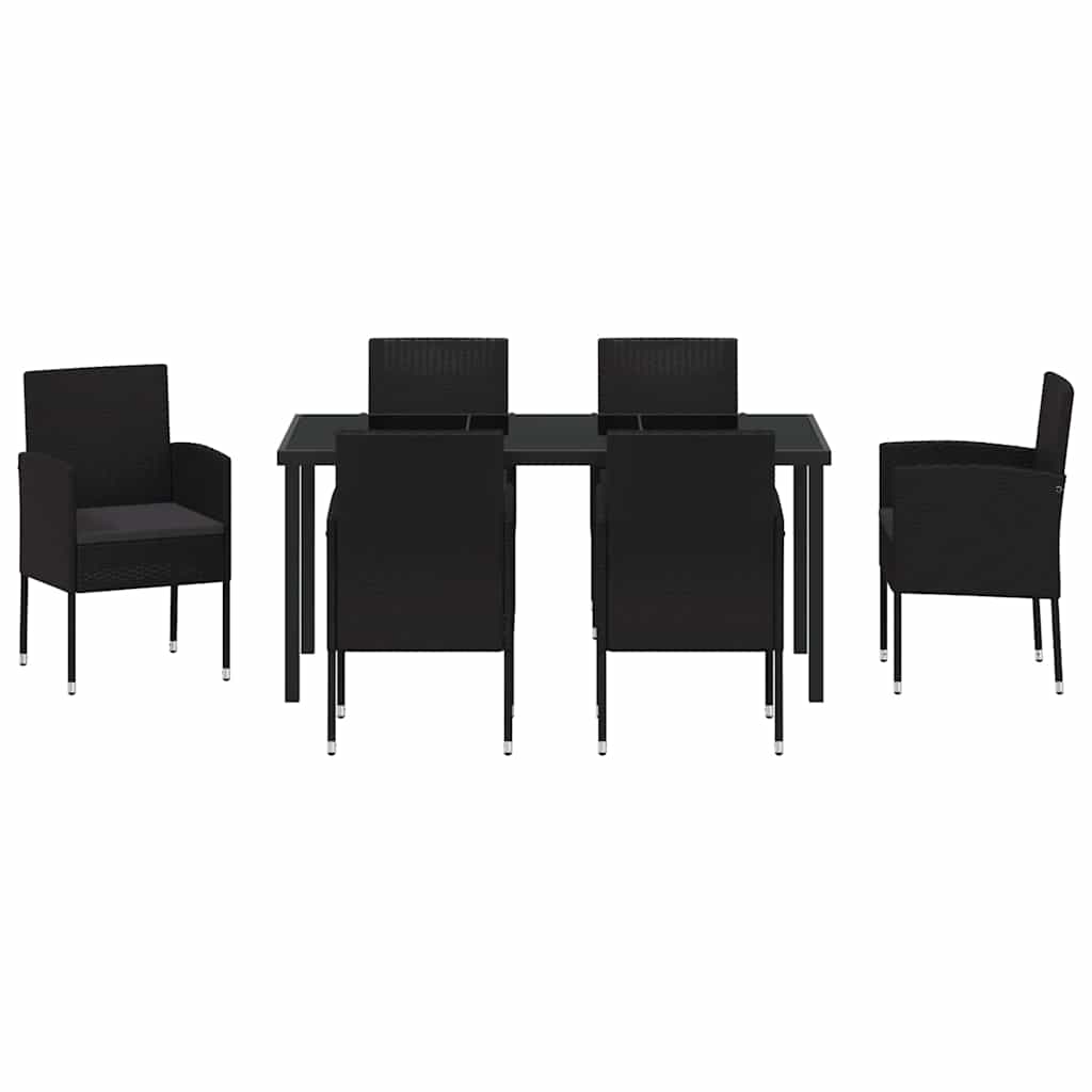 Vrtni set za objed s jastukom 7 pcs Crna poliratan