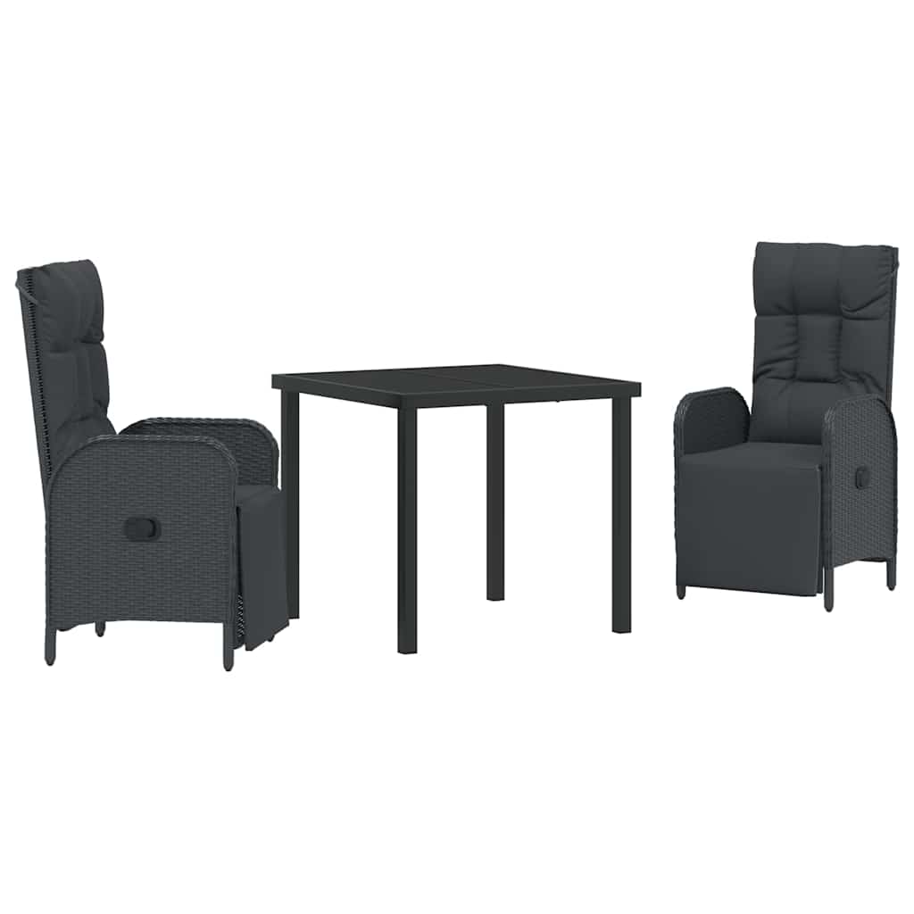 Vrtni set za objed s jastukom 3 pcs Crna poliratan