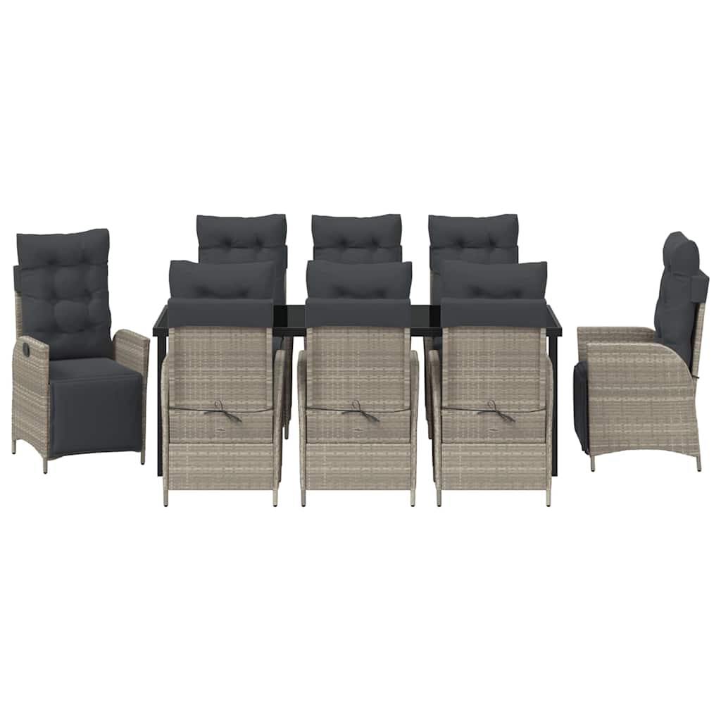 Vrtni set za objed s jastukom 9 pcs Svijetlo siva poliratan