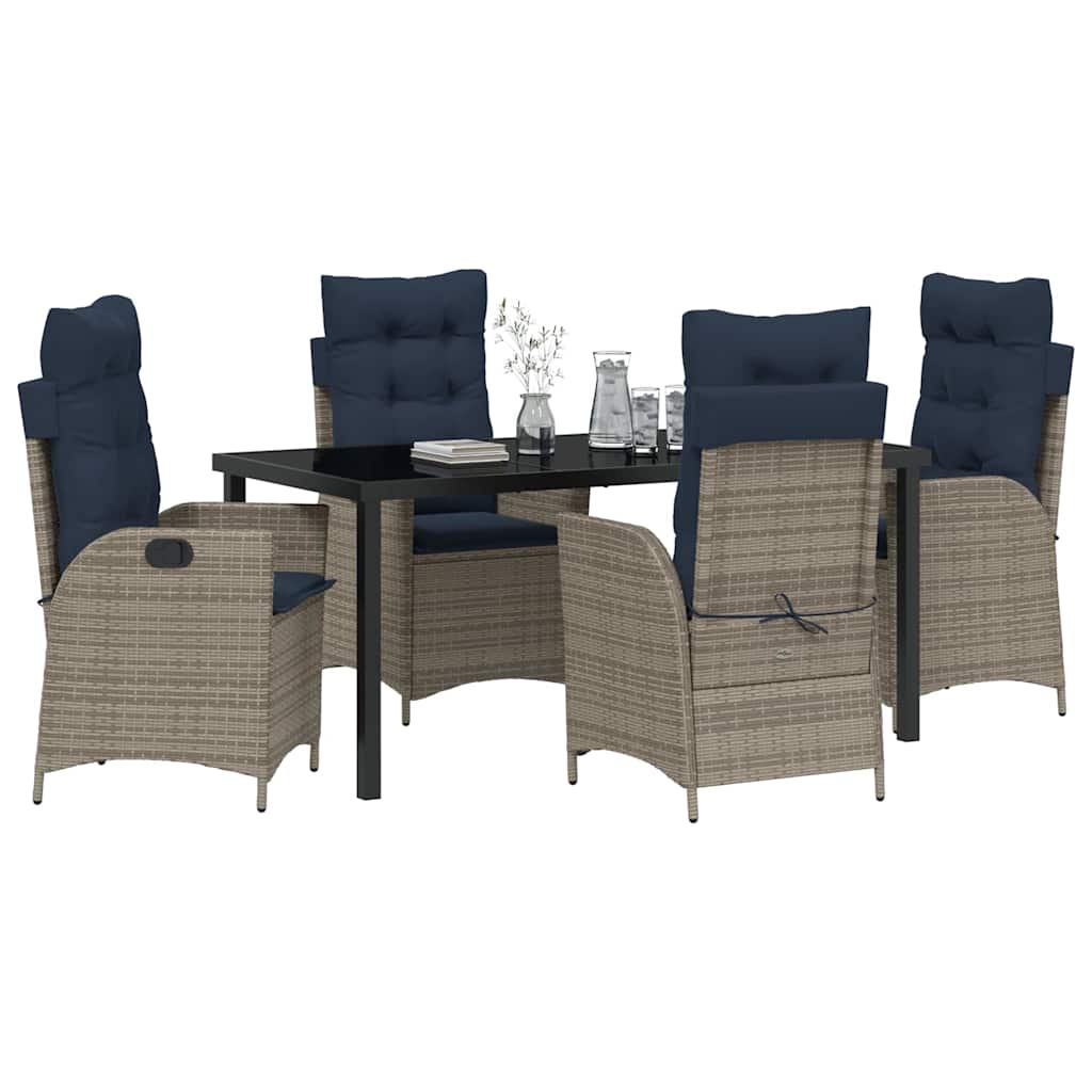 Vrtni set za objed s jastukom 5 pcs Siva i crna Ratan