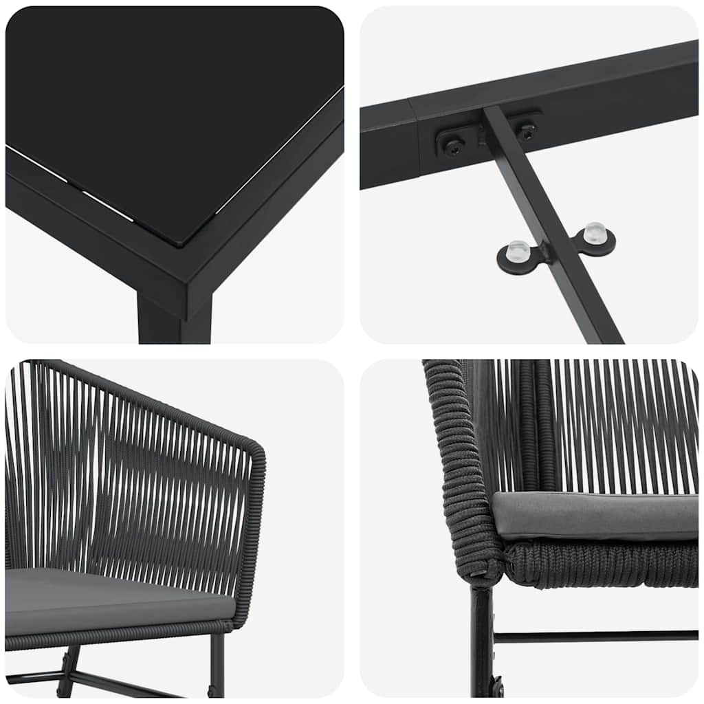 Vrtni set za objed 7 pcs Crna Čelik s prahom premazan