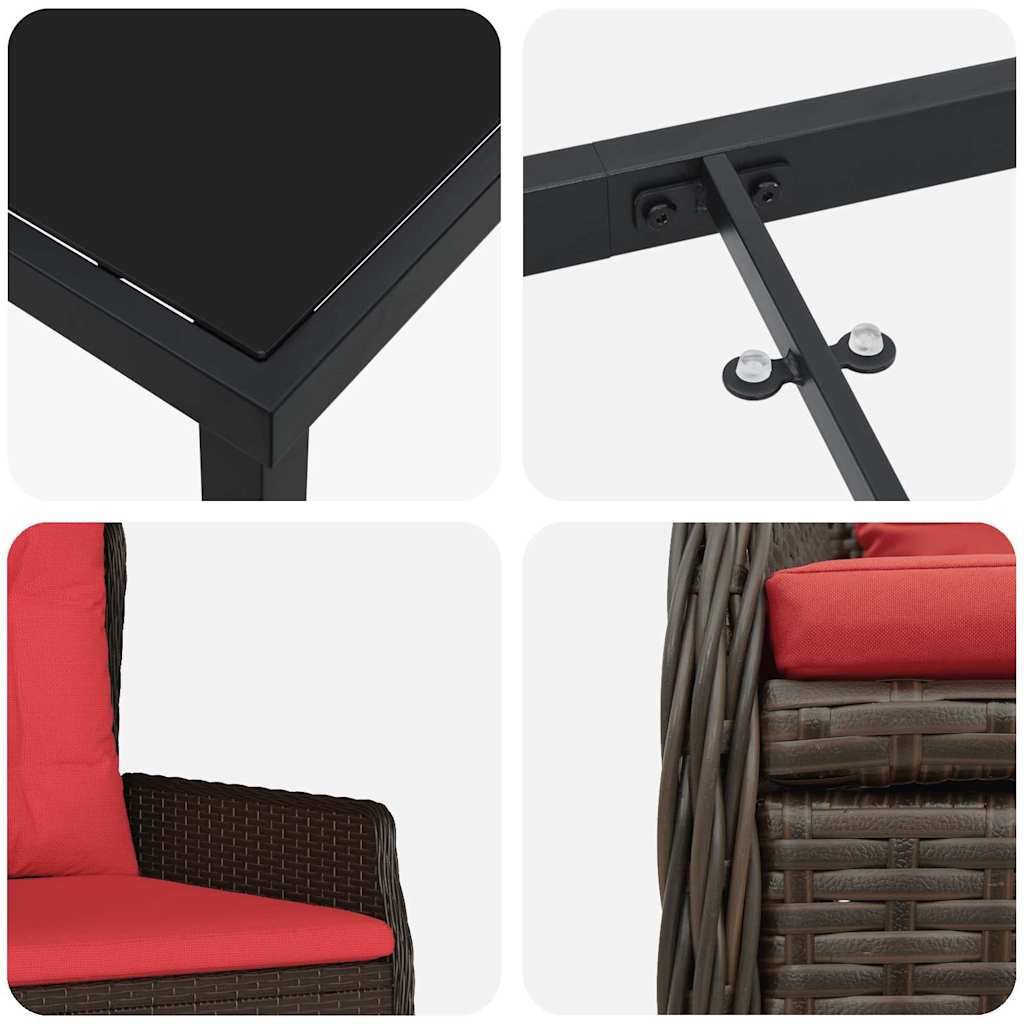Vrtni set za objed s jastukom 5 pcs Smeđa Poli ratan
