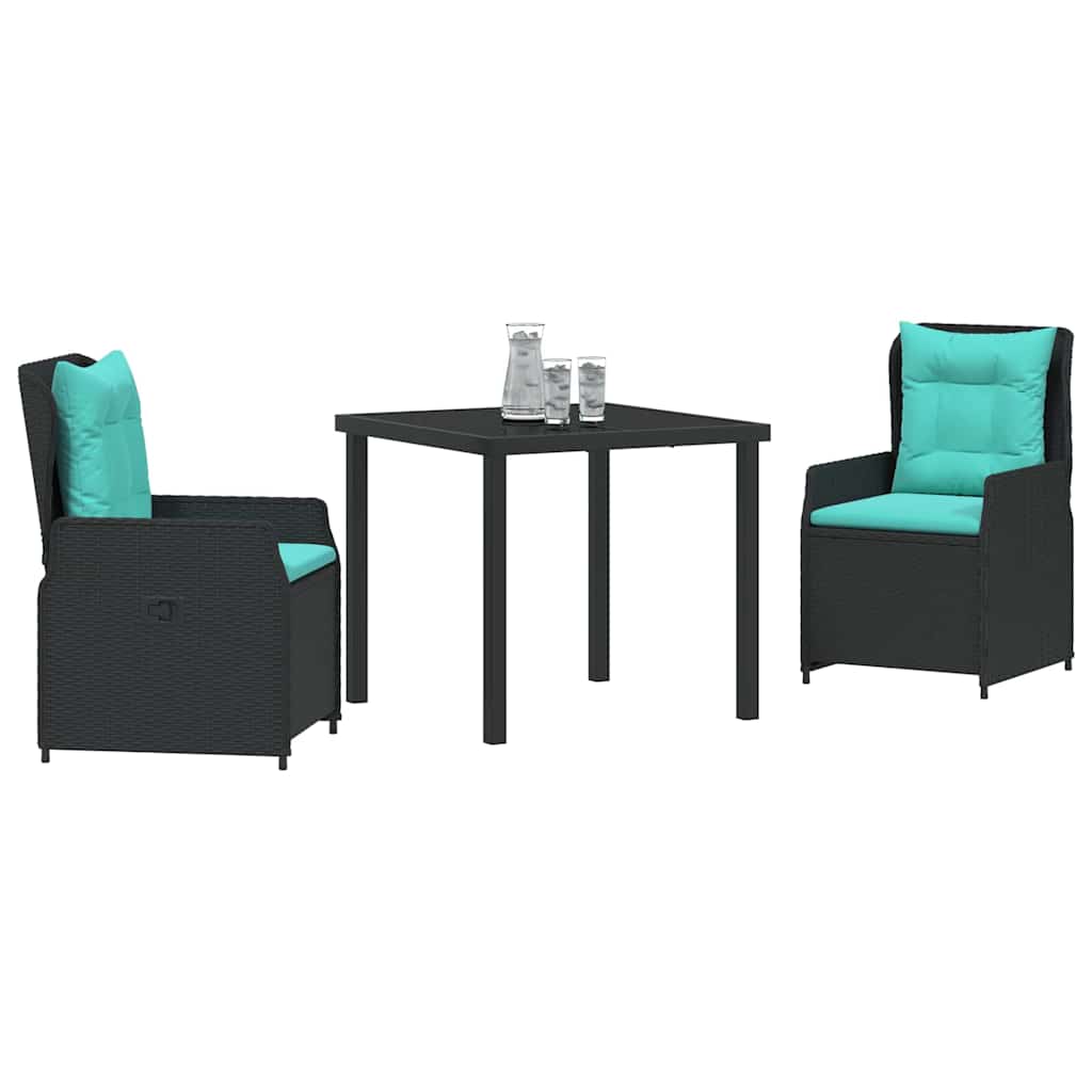 Vrtni set za objed s jastukom 3 pcs Crna Poli ratan