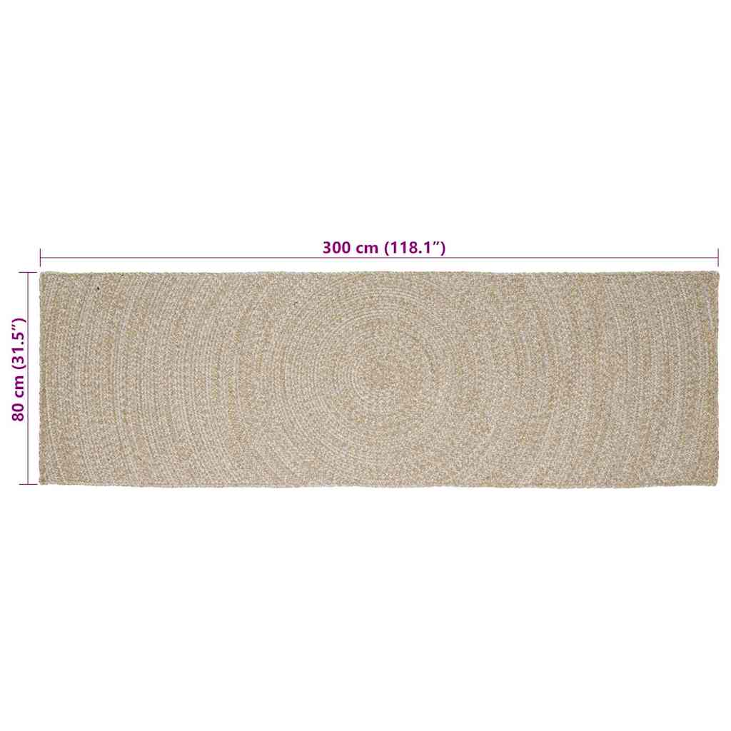 Tepisi za područja Prirodna i bijela 80 x 300 cm Juta