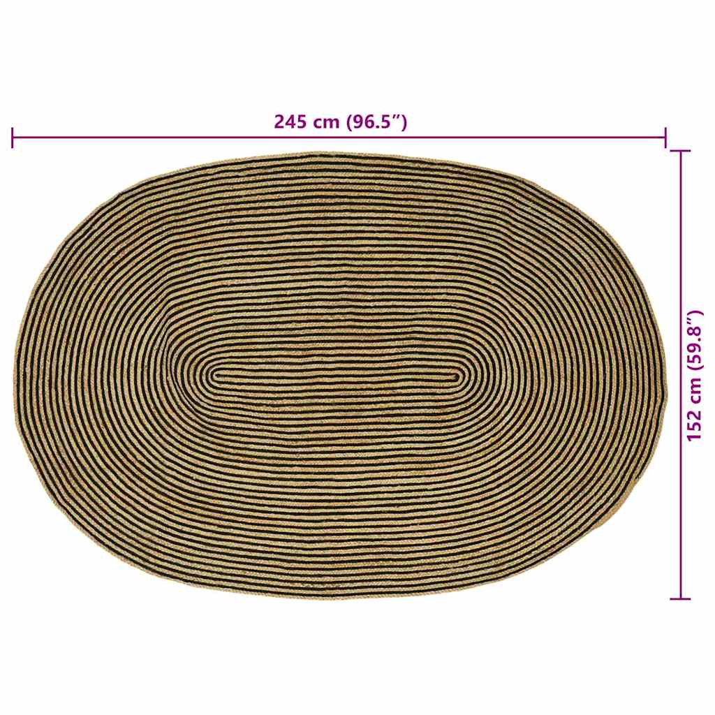 Tepisi za područja Prirodna i crna 152 x 245 cm Juta