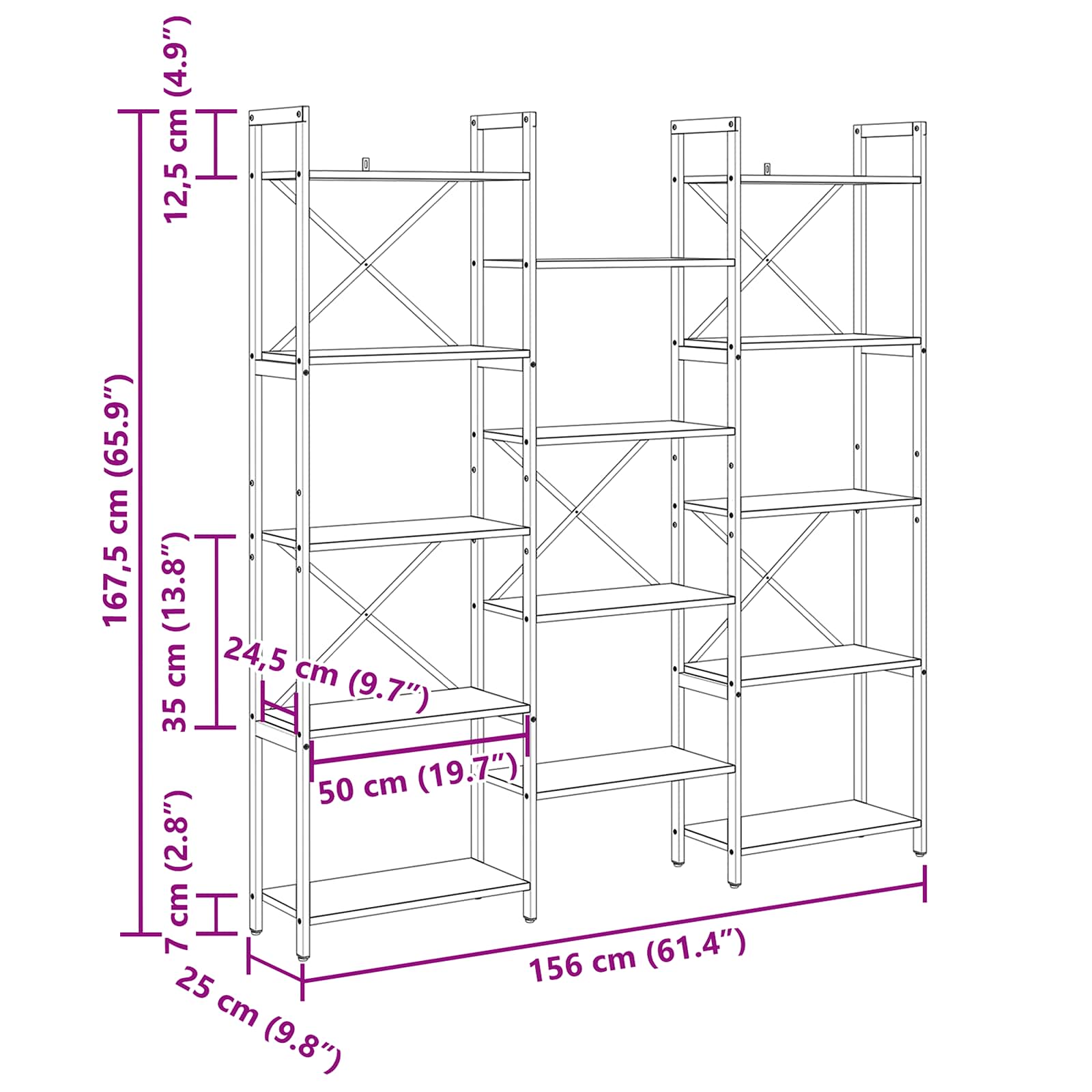 Polica Crni hrast 156 x 25 x 167 cm Konstruirano drvo