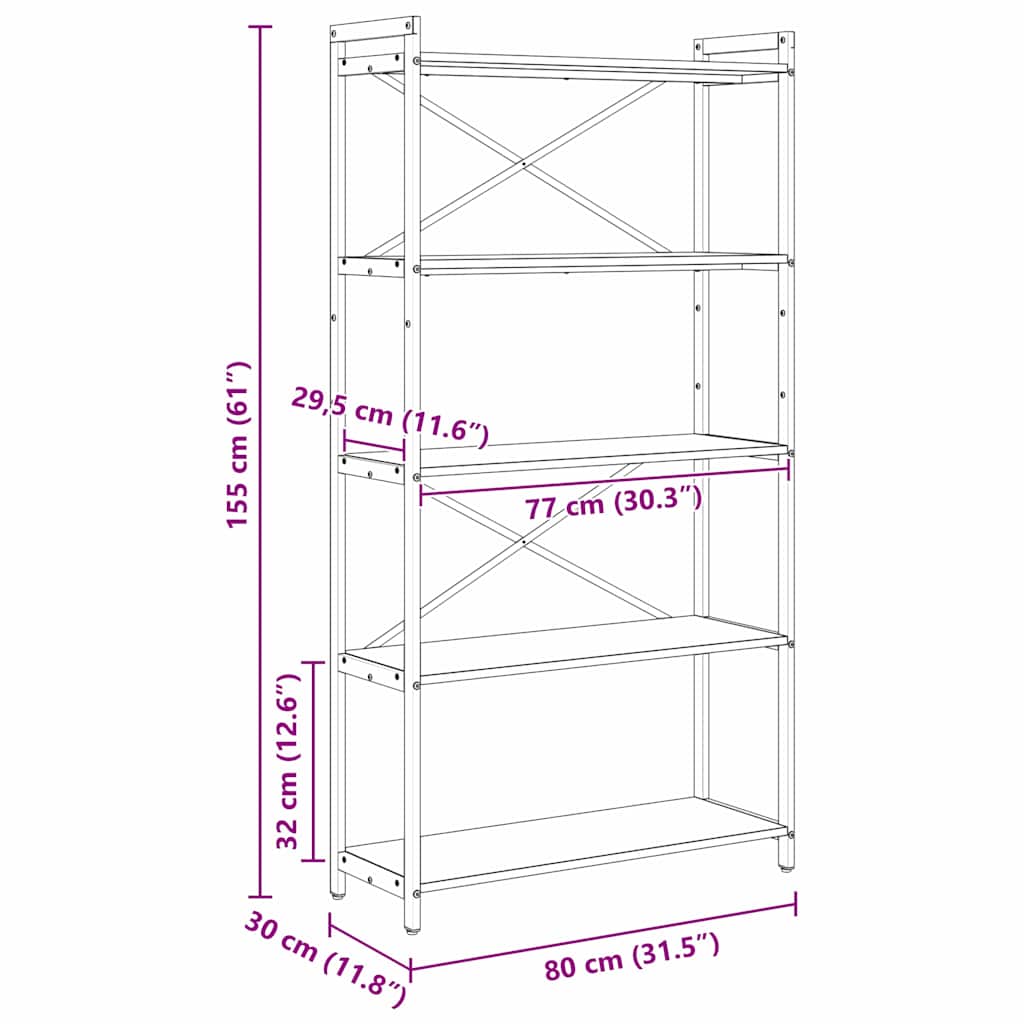 Polica Sonoma hrast 80 x 30 x 155 cm Konstruirano drvo