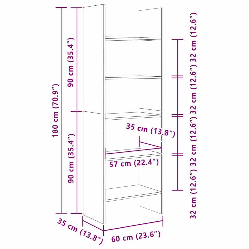 Ormarić za knjige Crni hrast 60 x 35 x 180 cm Konstruirano drvo