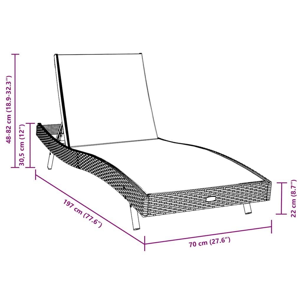 Ležaljka 3 pcs Smeđa 197 x 70 x 82 cm poliratan