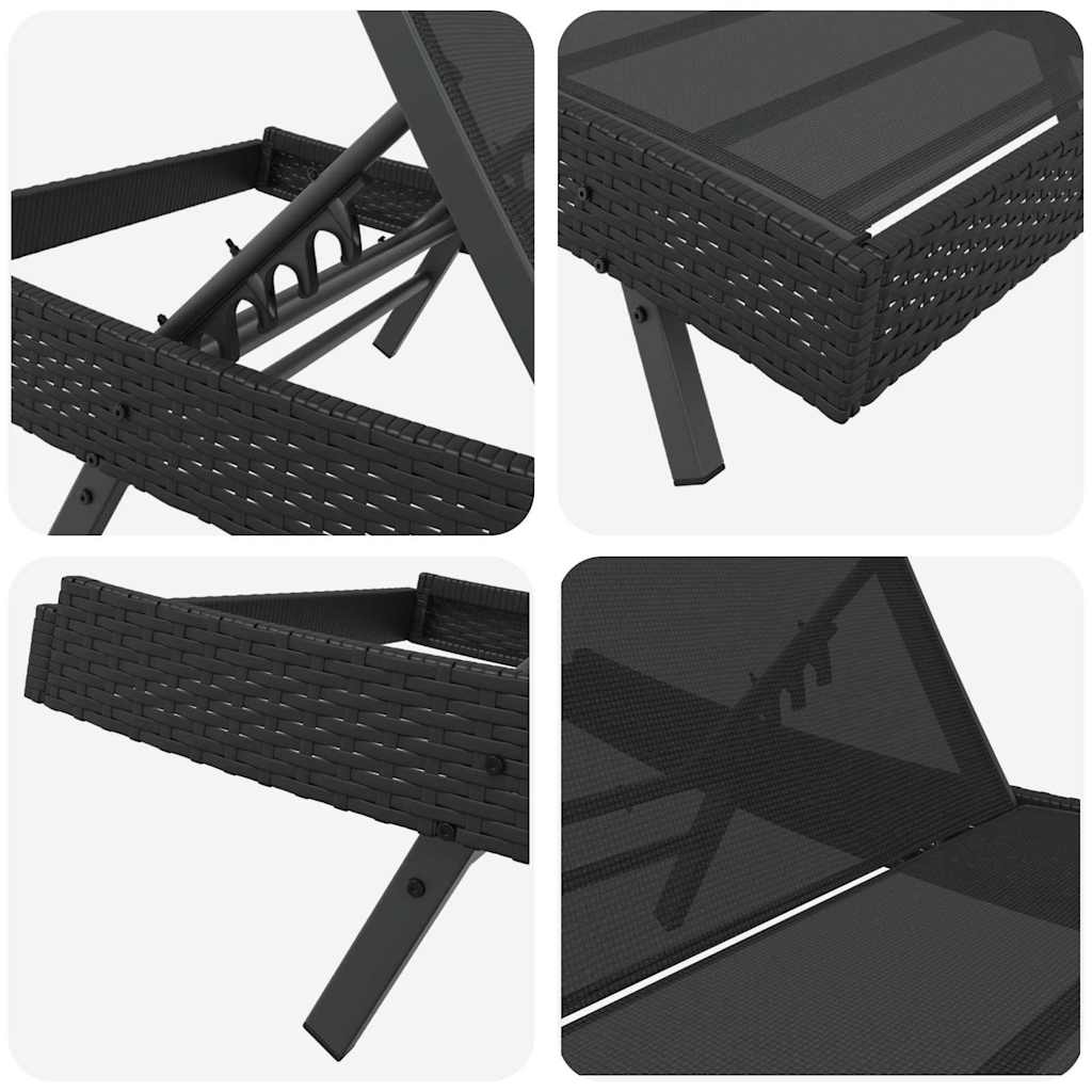 Ležaljka 3 pcs Crna 197 x 70 x 82 cm poliratan