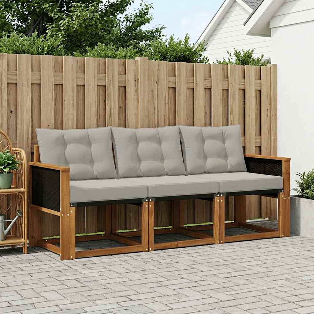 Set vanjskih sofa s jastukom 3 pcs Prirodna i svjetlosiva