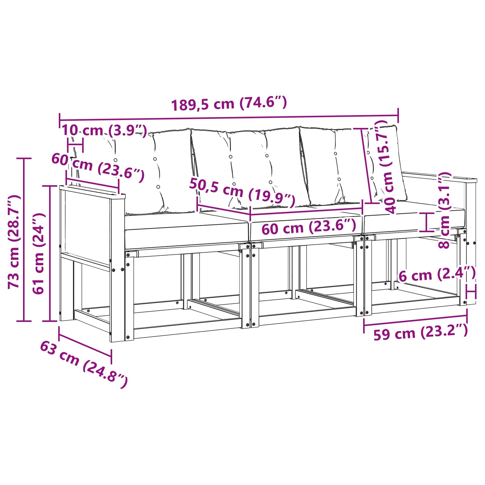 Set vanjskih sofa s jastukom 3 pcs Prirodna i svjetlosiva