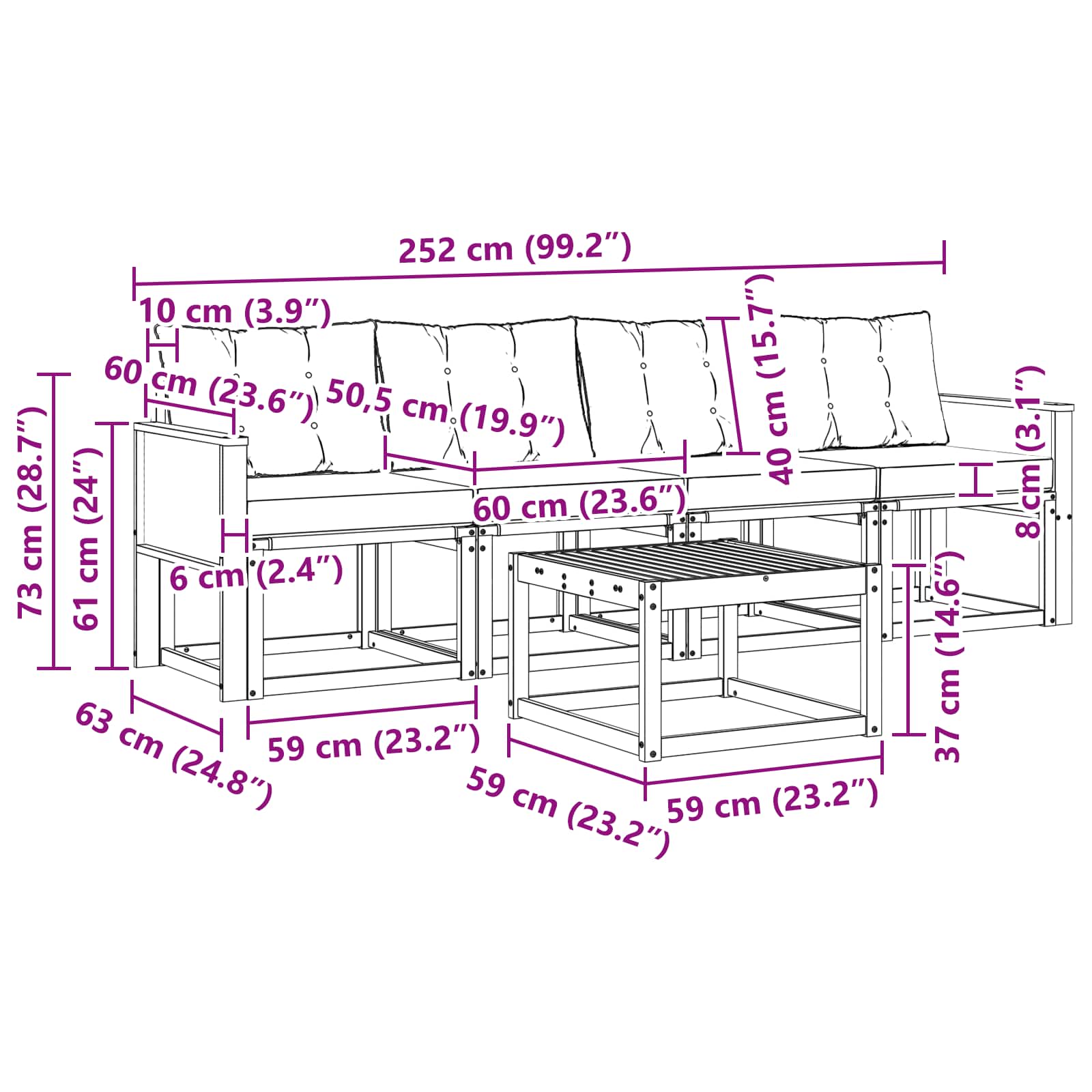 Set vanjskih sofa s jastukom 5 pcs Prirodna i svjetlosiva