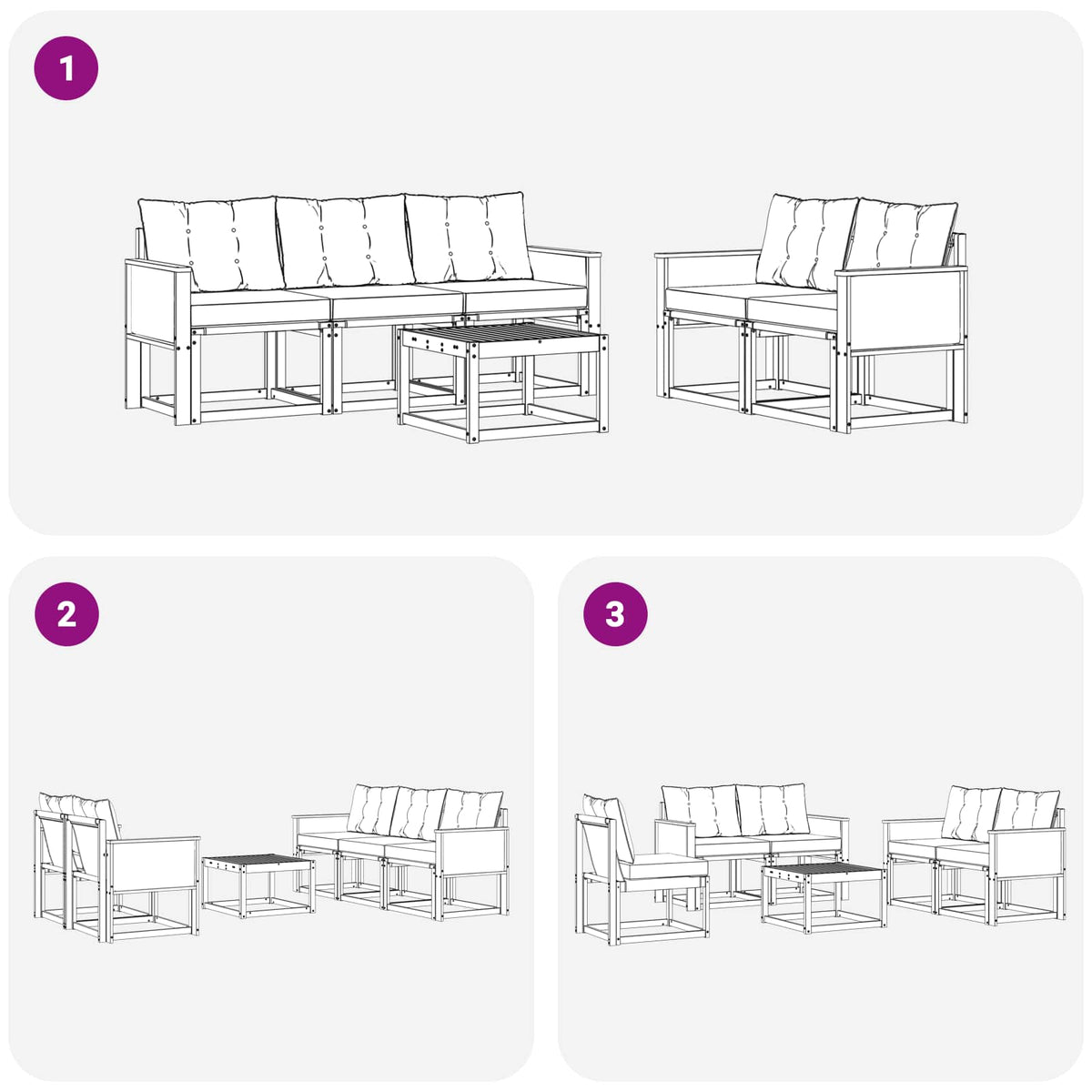 Set vanjskih sofa 6 kom. Prirodna i crna