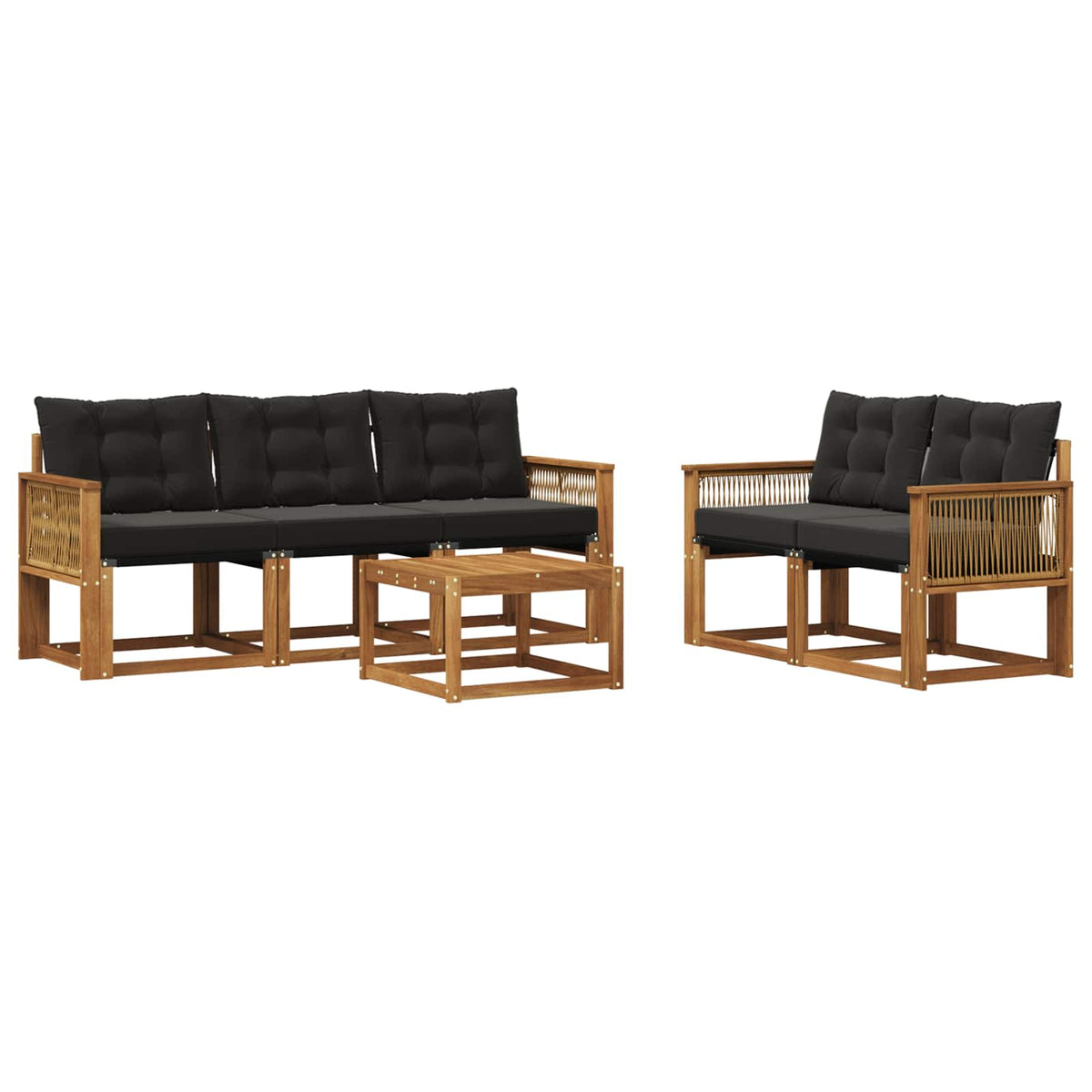 Set vanjskih sofa 6 kom. Prirodna i crna