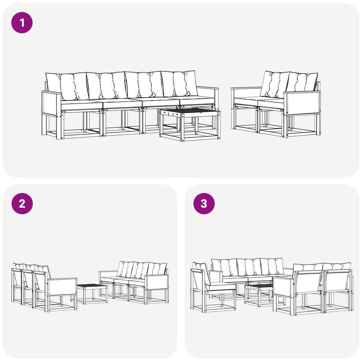 Set vanjskih sofa 7 kom. Prirodna i crna