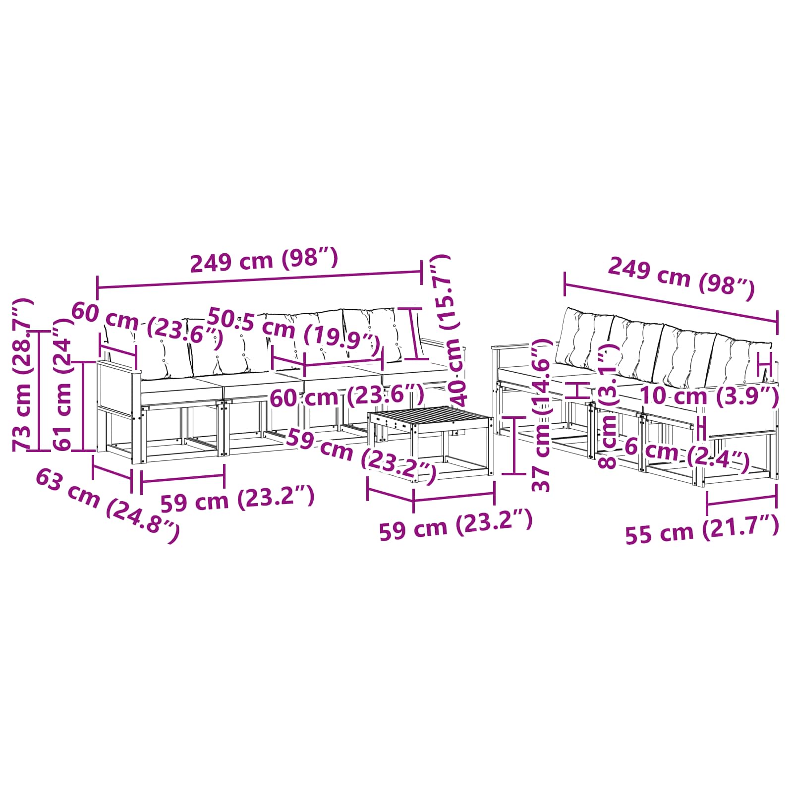 Set vanjskih sofa s jastukom 9 pcs Prirodna i svjetlosiva