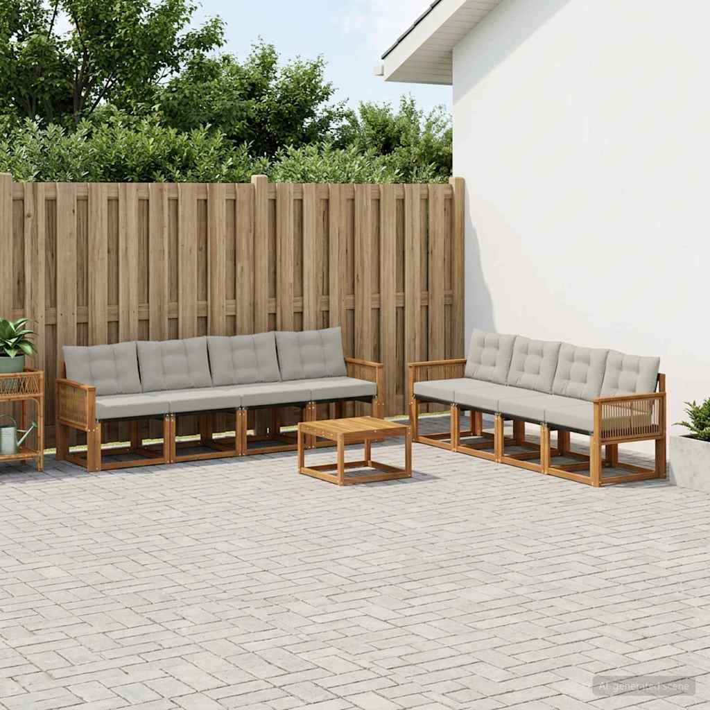 Set vanjskih sofa 9 kom. Prirodna i svjetlosiva