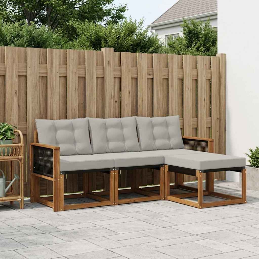 Set vanjskih sofa s jastukom 4 pcs Prirodna i svjetlosiva