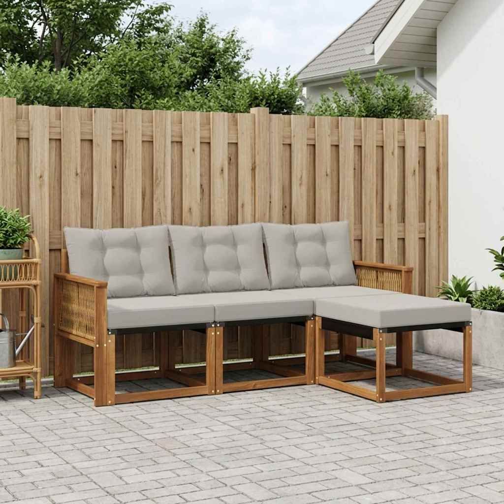 Set vanjskih sofa s jastukom 4 pcs Prirodna i svjetlosiva