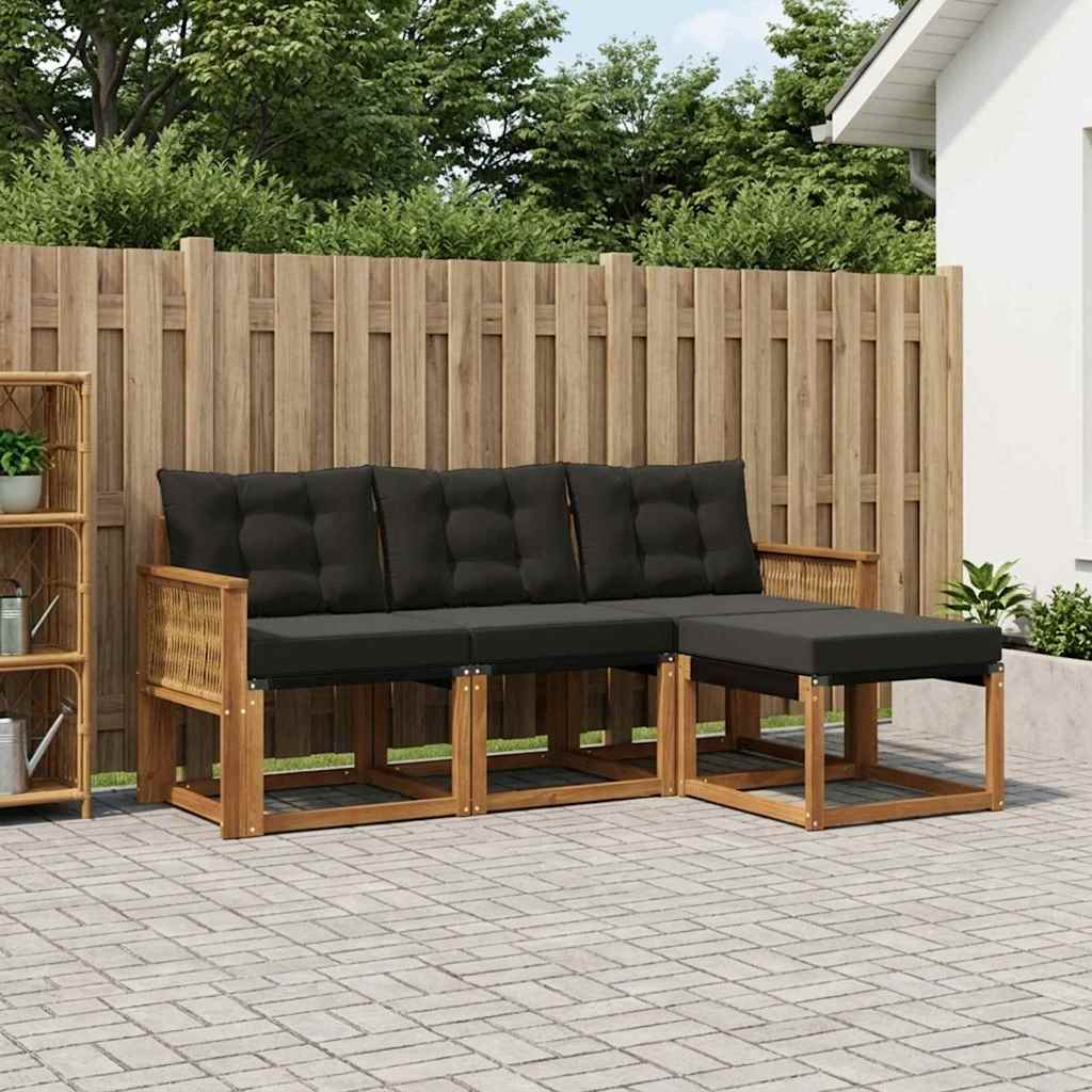 Set vanjskih sofa 4 kom. Prirodna i crna