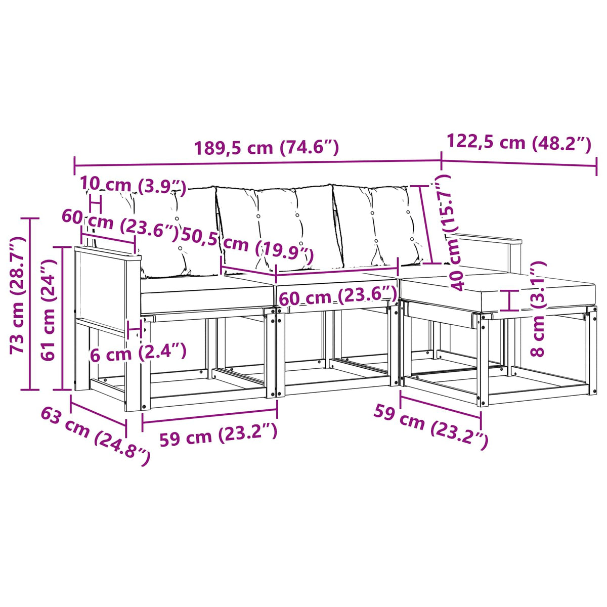 Set vanjskih sofa 4 kom. Prirodna i crna