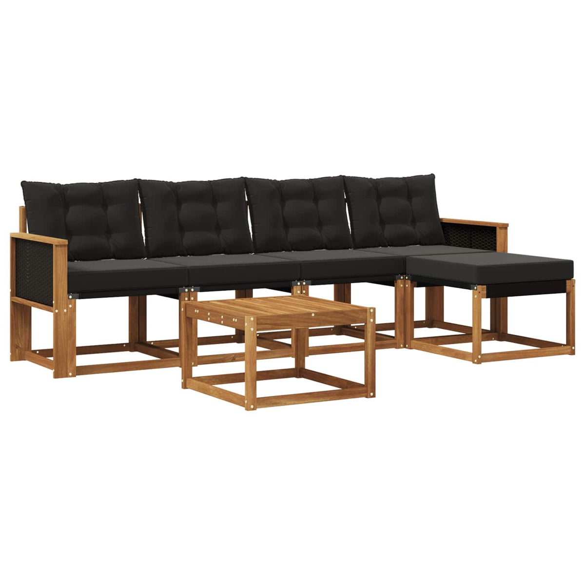 Set vanjskih sofa 6 kom. Prirodna i crna