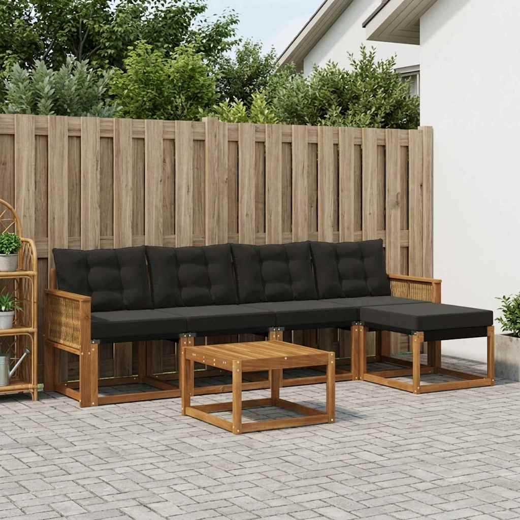 Set vanjskih sofa 6 kom. Prirodna i crna