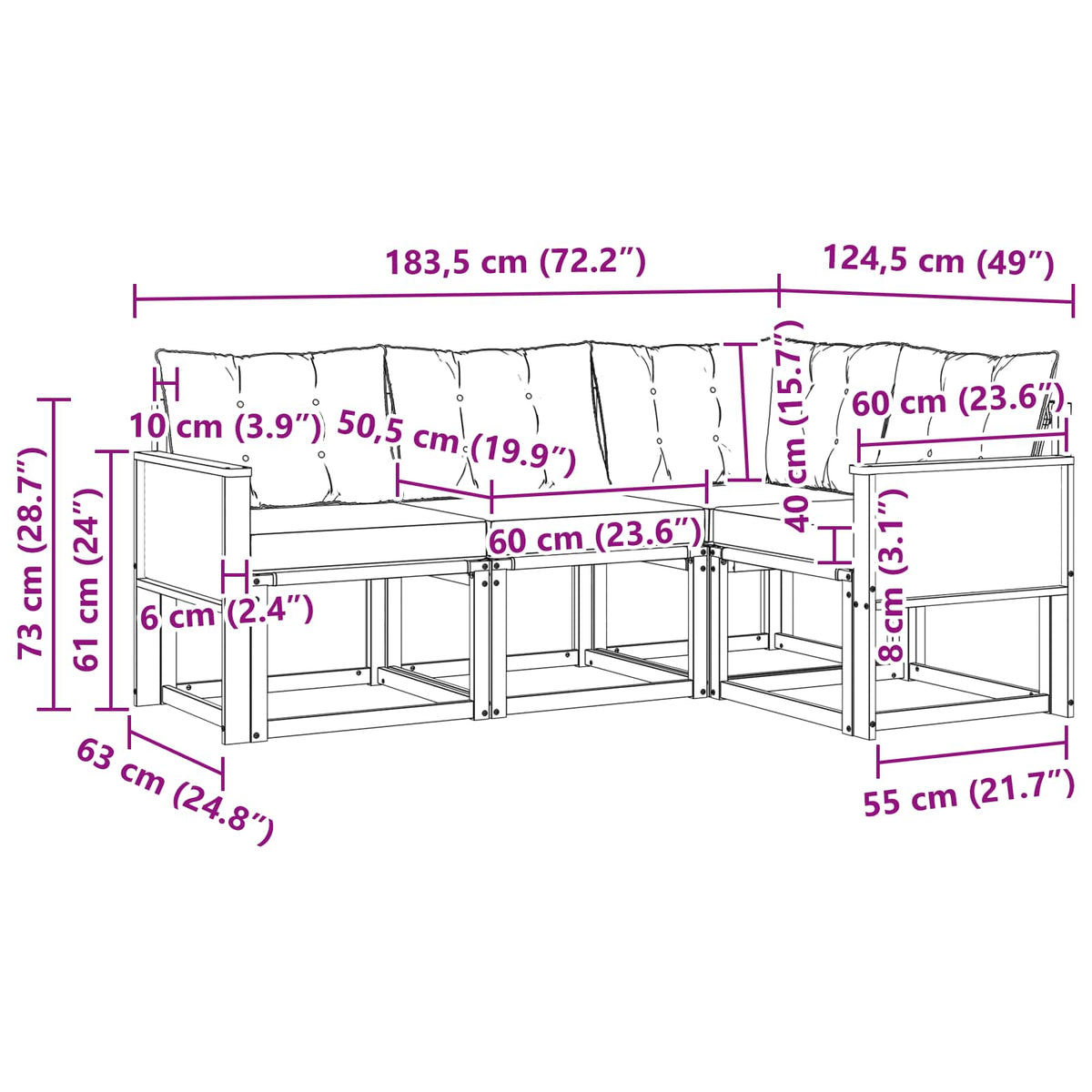 Set vanjskih sofa 4 kom. Prirodna i krem Smeđa 183,5 x 124,5 x 73 cm