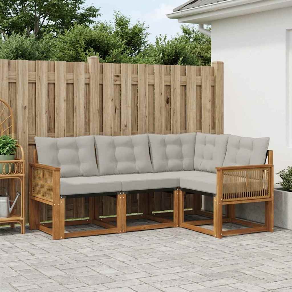 Set vanjskih sofa s jastukom 4 pcs Prirodna i svjetlosiva