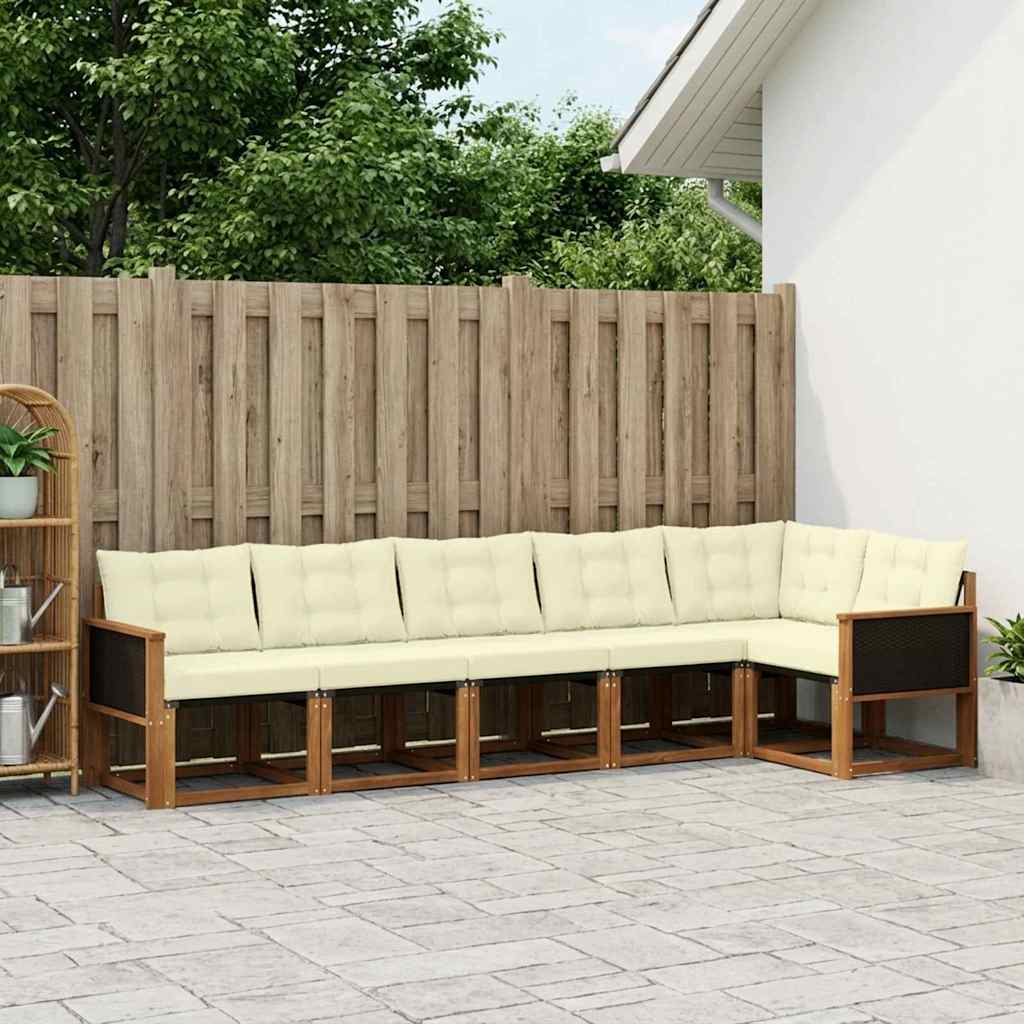 Set vanjskih sofa 6 kom. Prirodna i krem Smeđa 302 x 124,5 x 73 cm