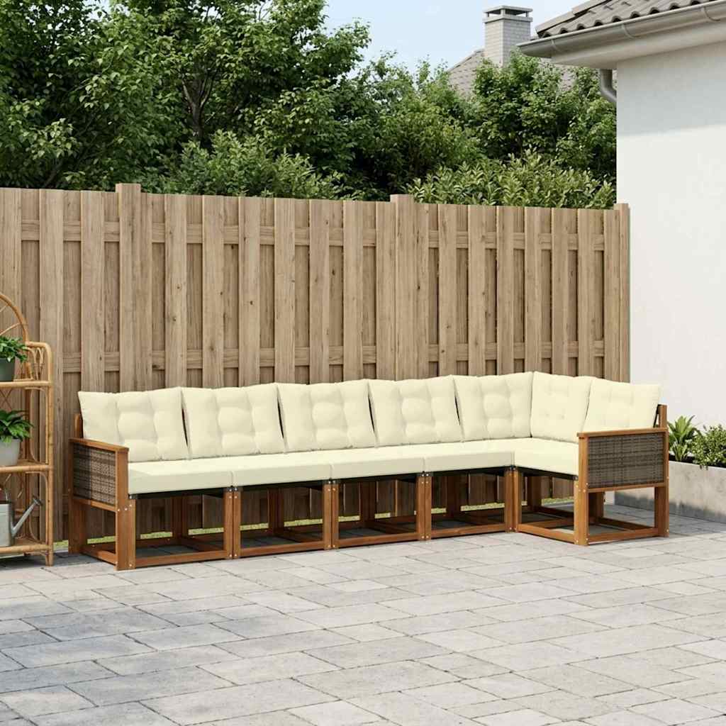 Set vanjskih sofa 6 kom. Prirodna i krem Smeđa 302 x 124,5 x 73 cm