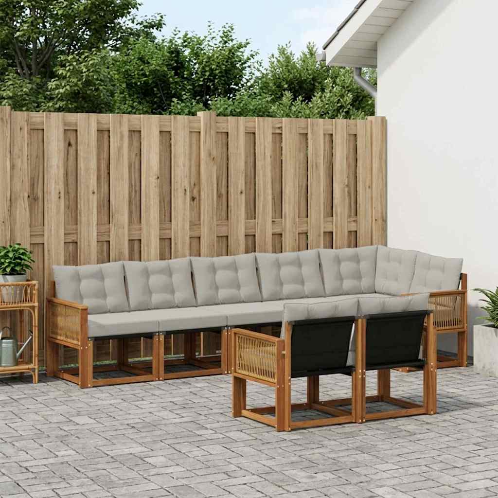 Set vanjskih sofa 8 kom. Prirodna i svjetlosiva Smeđa 302 x 124,5 x 73 cm
