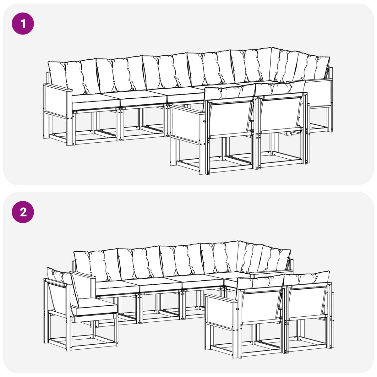 Set vanjskih sofa 8 kom. Prirodna i svjetlosiva Smeđa 302 x 124,5 x 73 cm