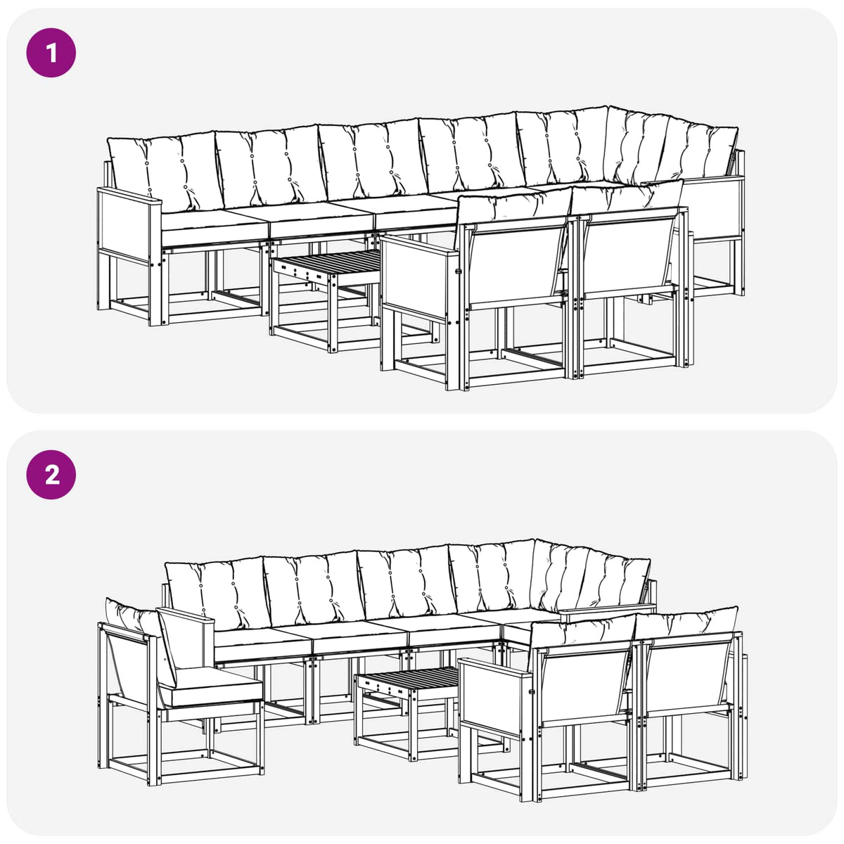 Set vanjskih sofa 9 kom. Prirodna i crna
