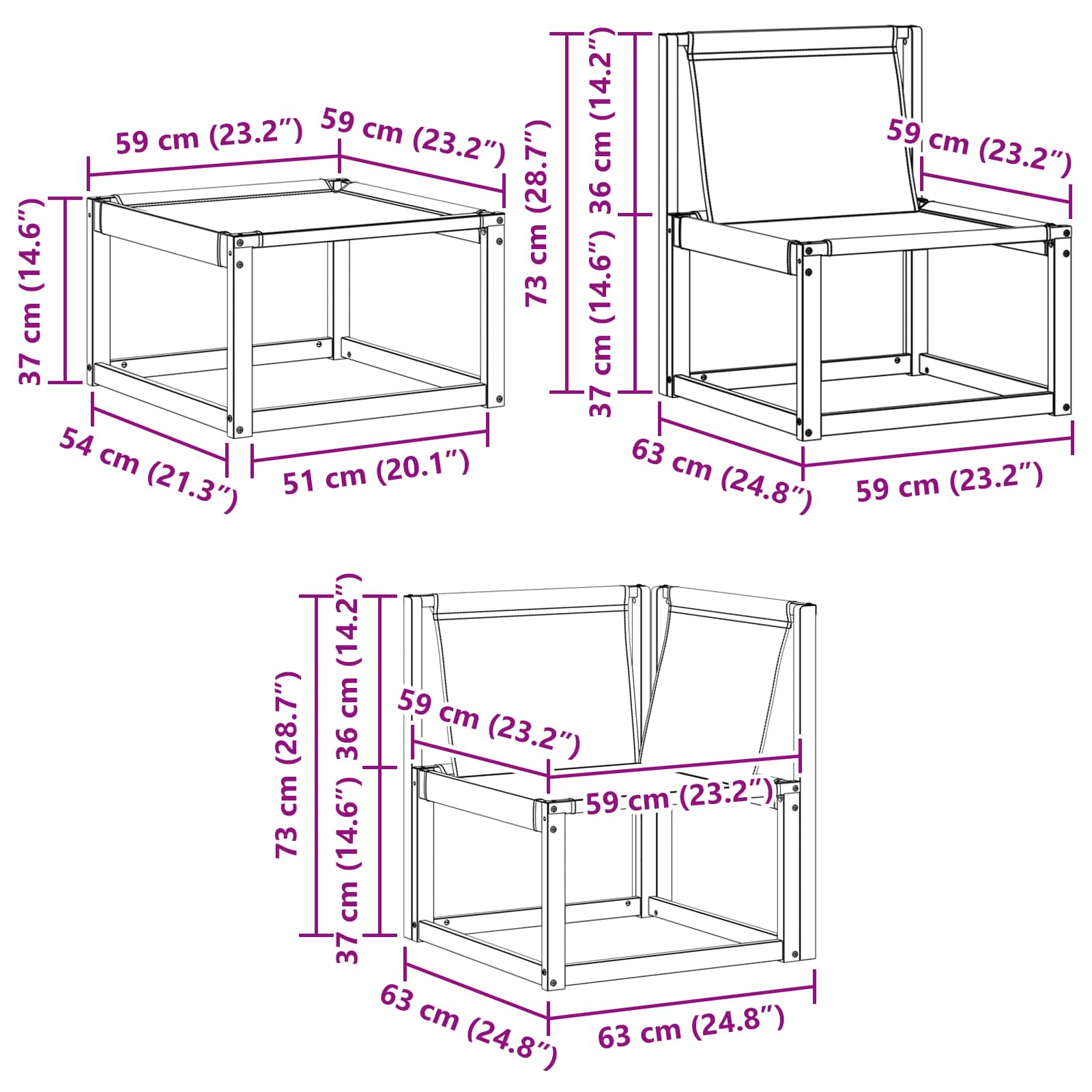 Set vanjskih sofa 7 kom. Prirodna i crna