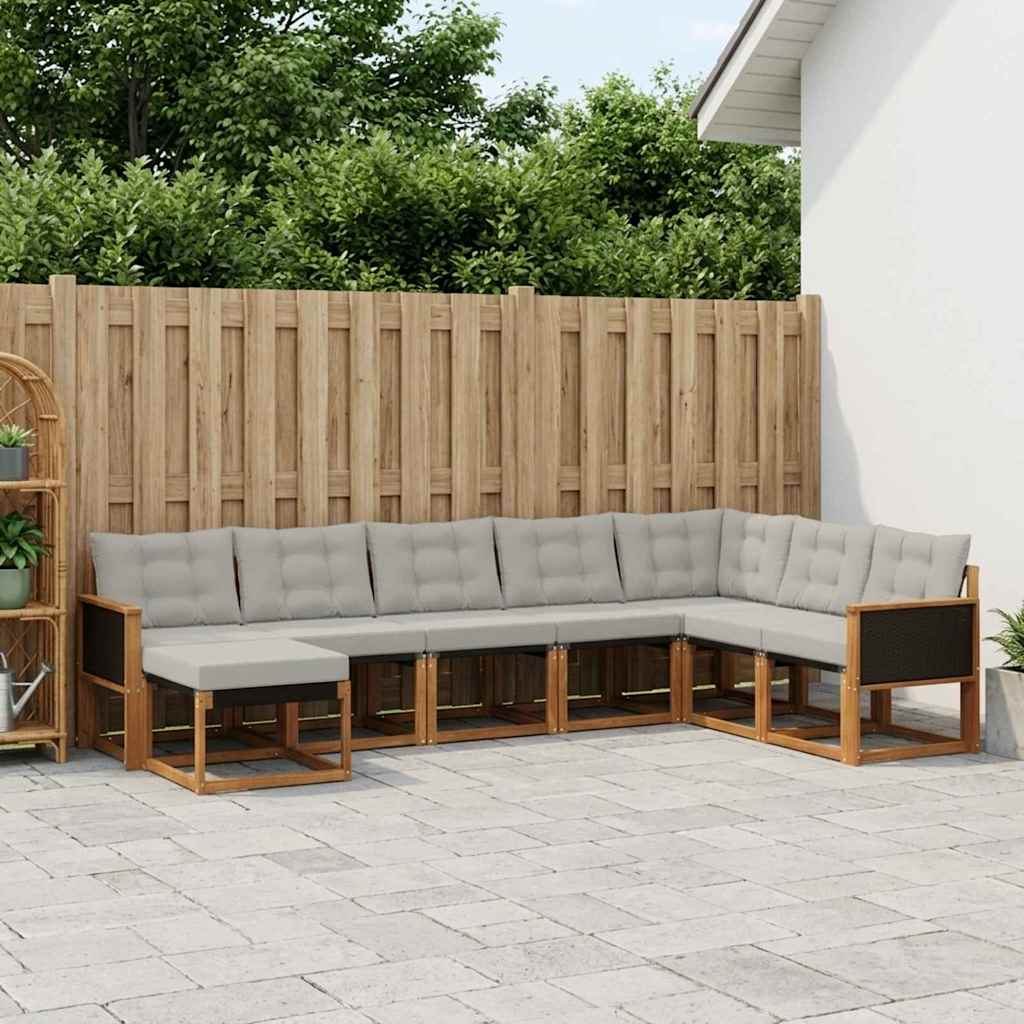 Set vanjskih sofa s jastukom 8 pcs Prirodna i Svjetlosiva