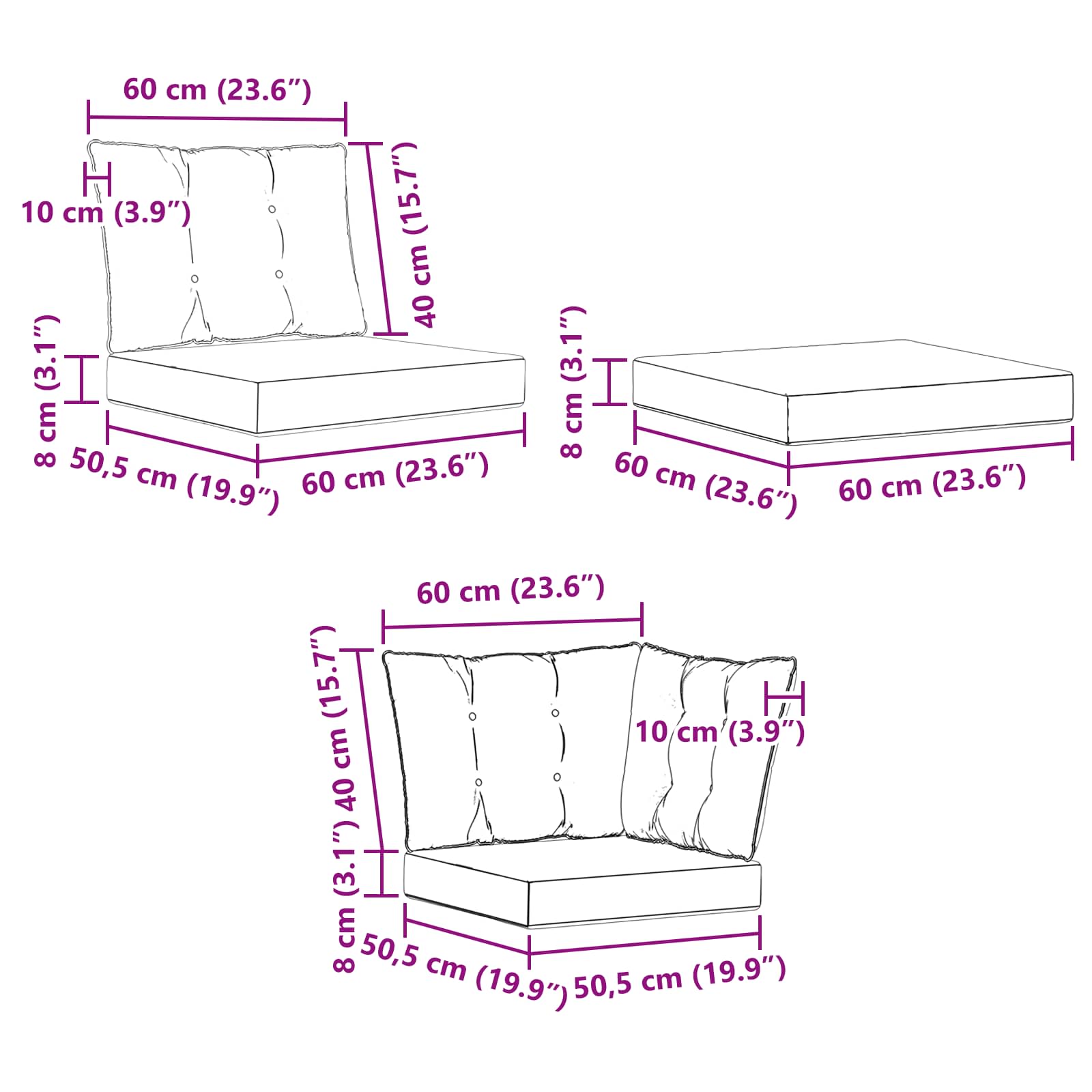 Set vanjskih sofa s jastukom 8 pcs Prirodna i Svjetlosiva