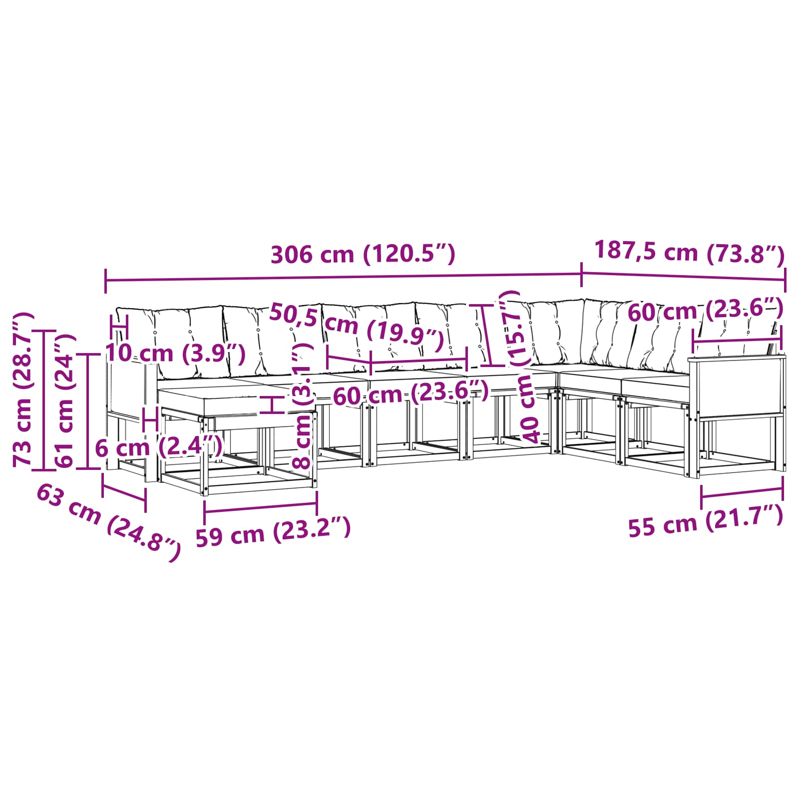 Set vanjskih sofa 8 pcs Prirodna i crna