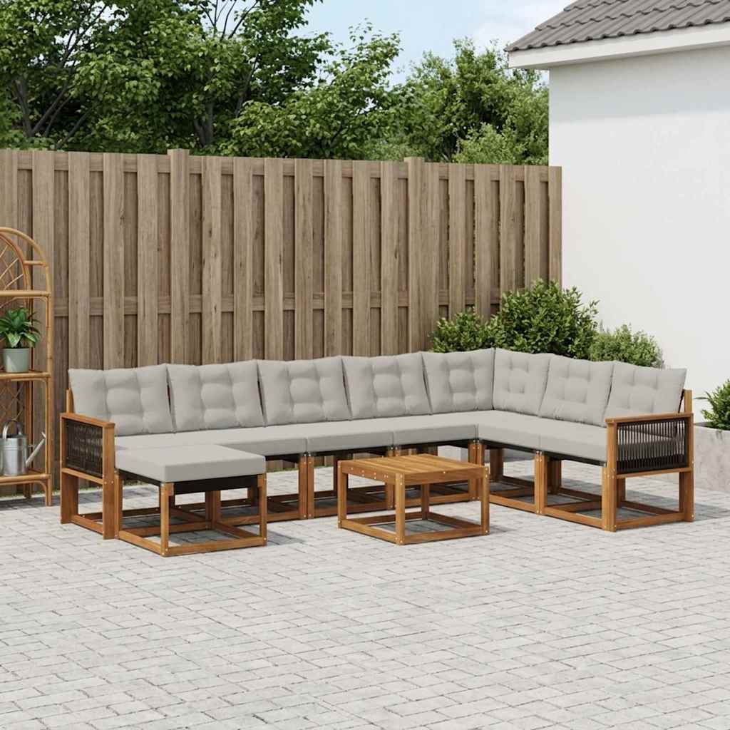 Set vanjskih sofa 9 kom. Prirodna i Svjetlosiva